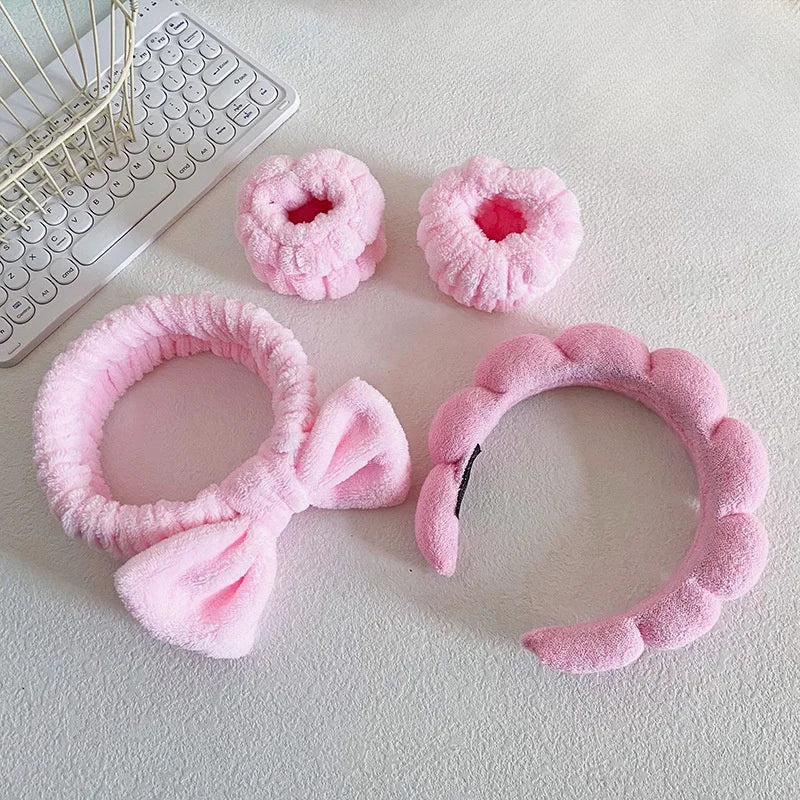 4PCS Stylish Washing Headband Set Wristbands Scrunchies Spa Bubble Headband for Washing Face Makeup Shower Skincare Nanasbeautyholic