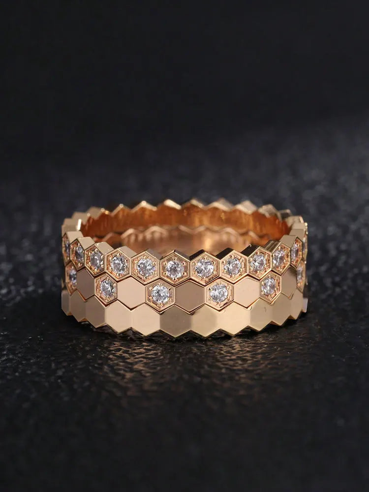 925 Sterling Silver Zircon Hexagon Ring | Gold, Silver & Rose Gold | Sizes 6–10 | Women's Fine Jewelry