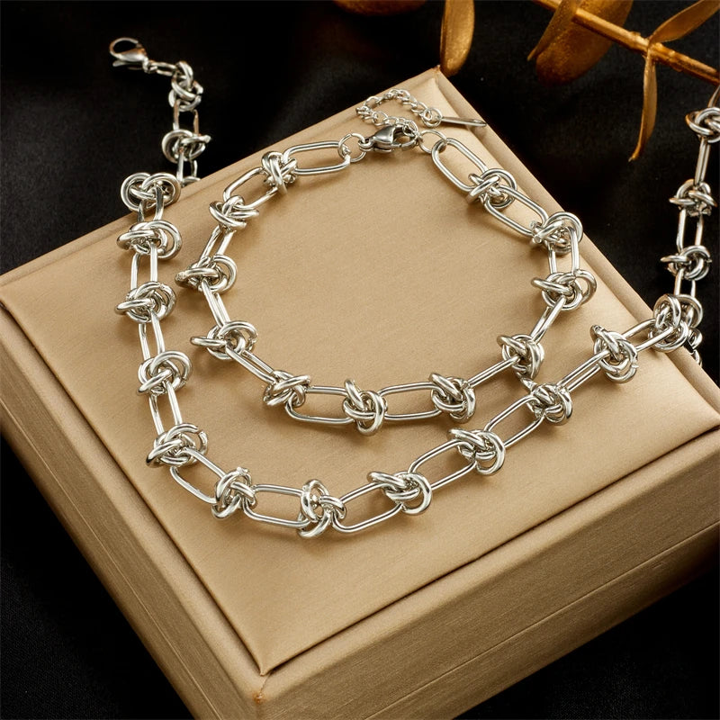 Twist Knot Necklace & Bracelet Set – 316L Stainless Steel, Gold & Silver
