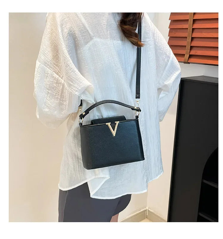 Sequin Letter Bucket Bag – Soft PU Leather Shoulder & Crossbody Tote for Women