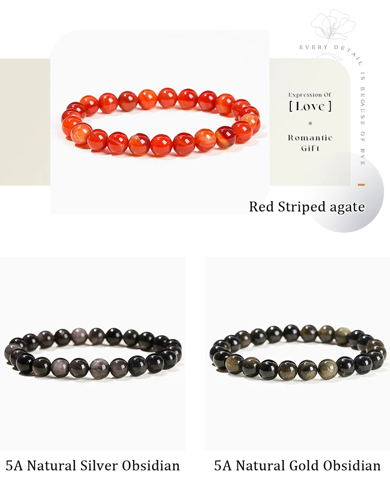 Natural Gemstone Bead Bracelet — Amethyst, Tiger Eye, Crystal, Agate & More | Reiki Healing Jewelry