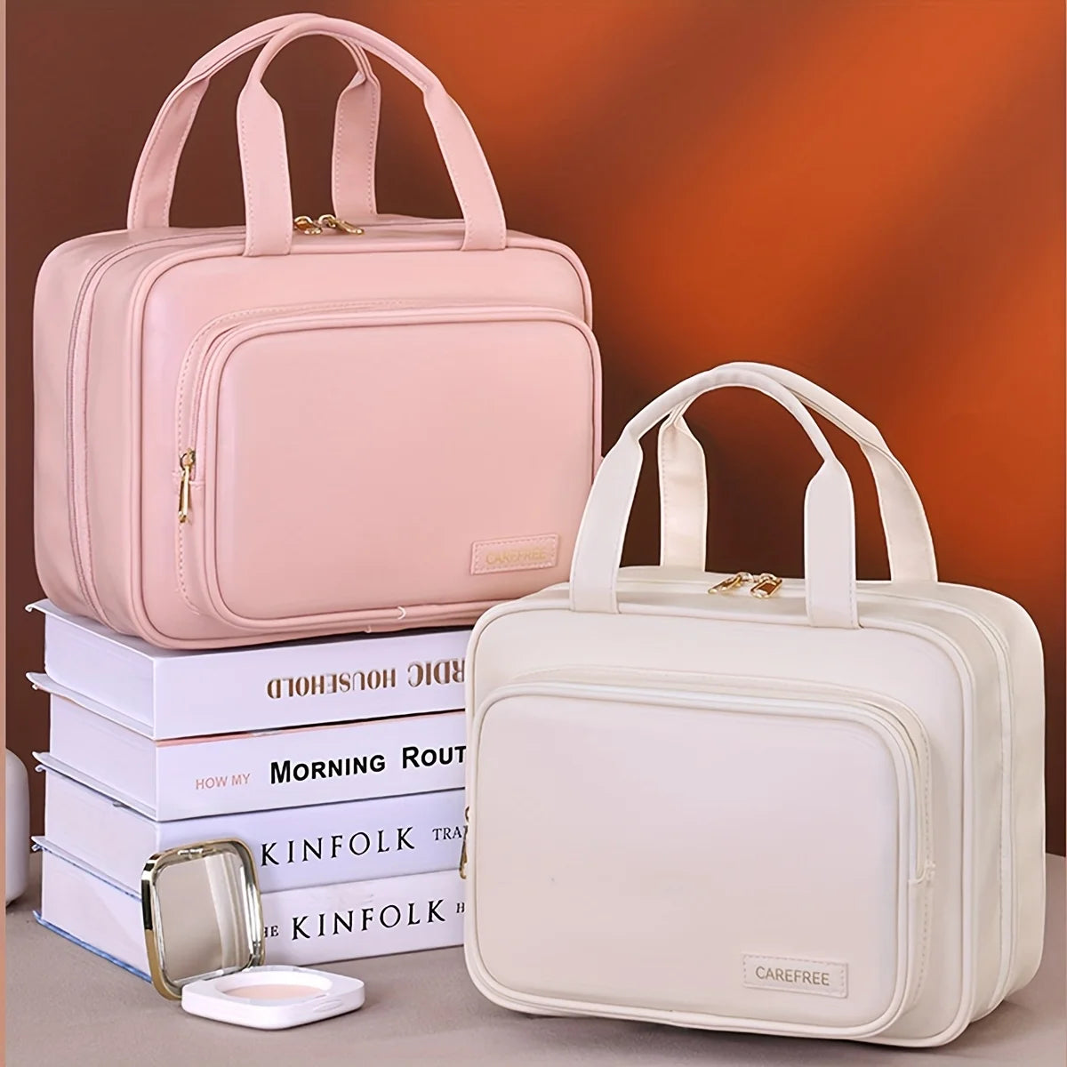 New PU Leather Hanging Cosmetic Bag For Women Portable Storage Makeup Organizer Large Capacity Travel Toiletry Storage Bags Nanasbeautyholic