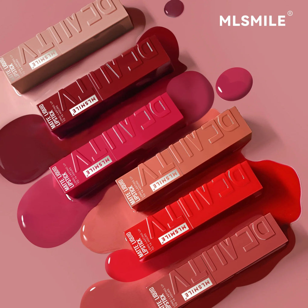 MLSMILE 6 Color Non-stick cup Velvet Satin Gloss Lip glaze Mist Liquid matte lipstick Waterproof long-lasting color liquid Nanasbeautyholic