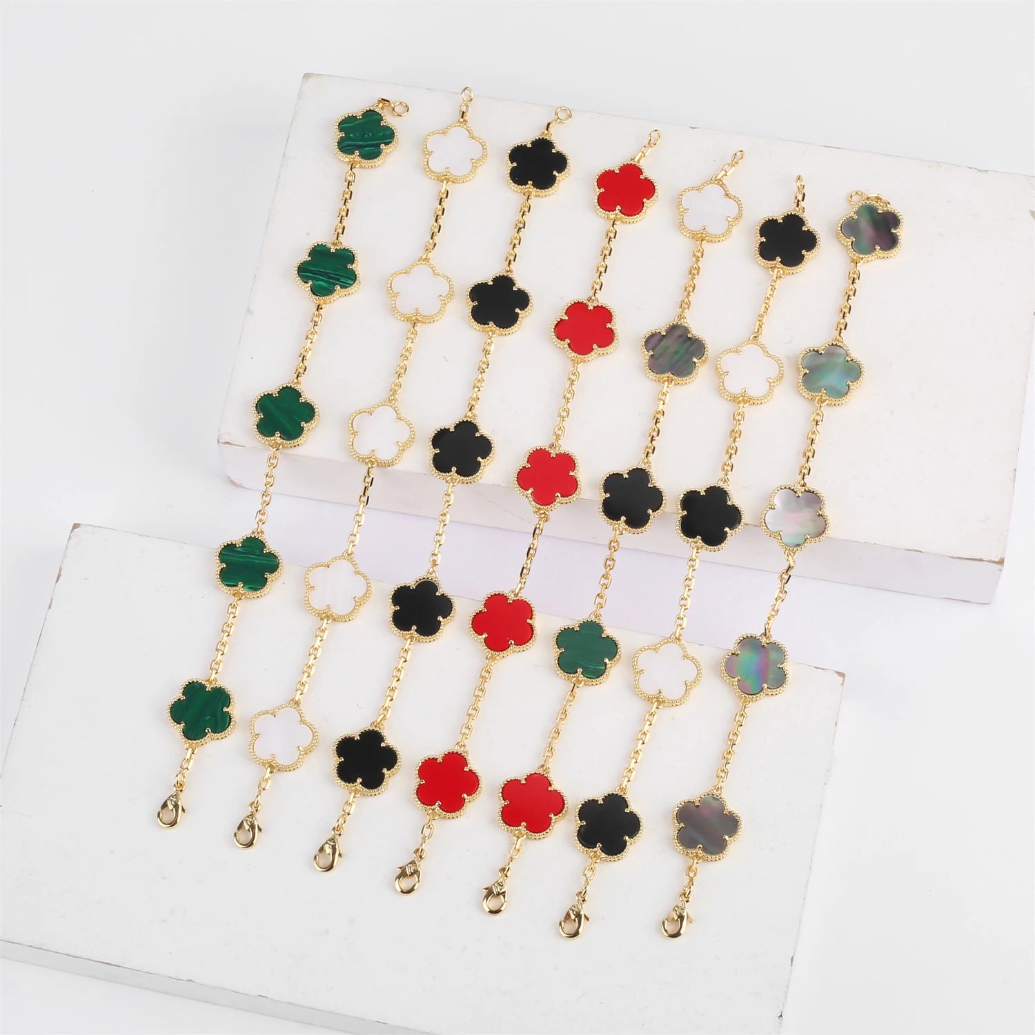 Lucky Clover Natural Mother of Pearl Bracelet & Necklace – Gold & Silver