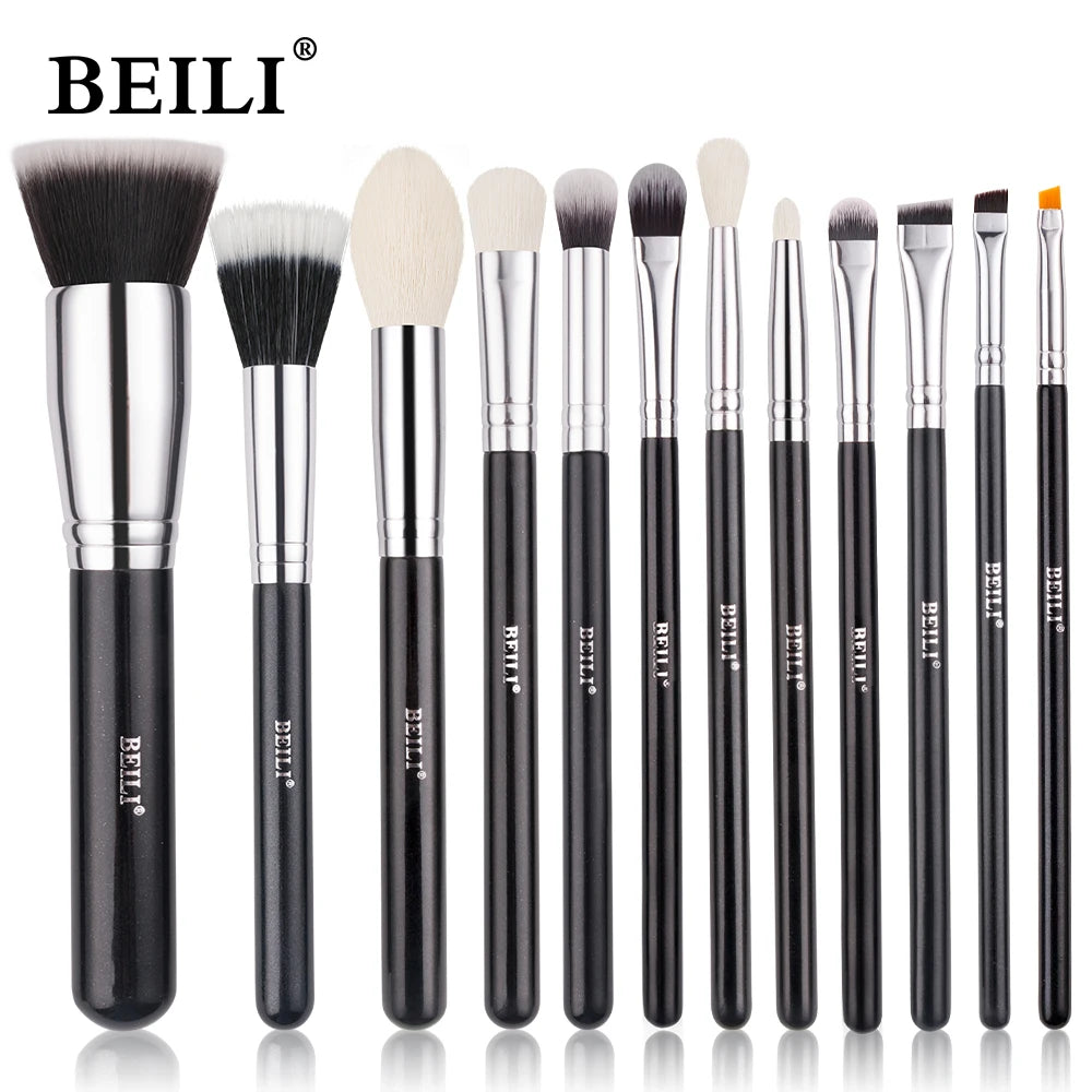BEILI Black Makeup Brush Sets Professional Natural Goat Fiber Hair Brush Foundation Kakubi Contour Eyeshadow Beauty Tool brochas Nanasbeautyholic