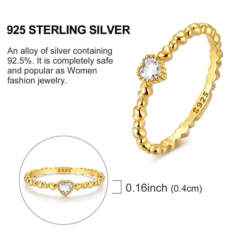 925 Sterling Silver Heart Star Moon Ring | Sparkling Zircon | Gold Chain Design | Women's Fine Jewelry Gift