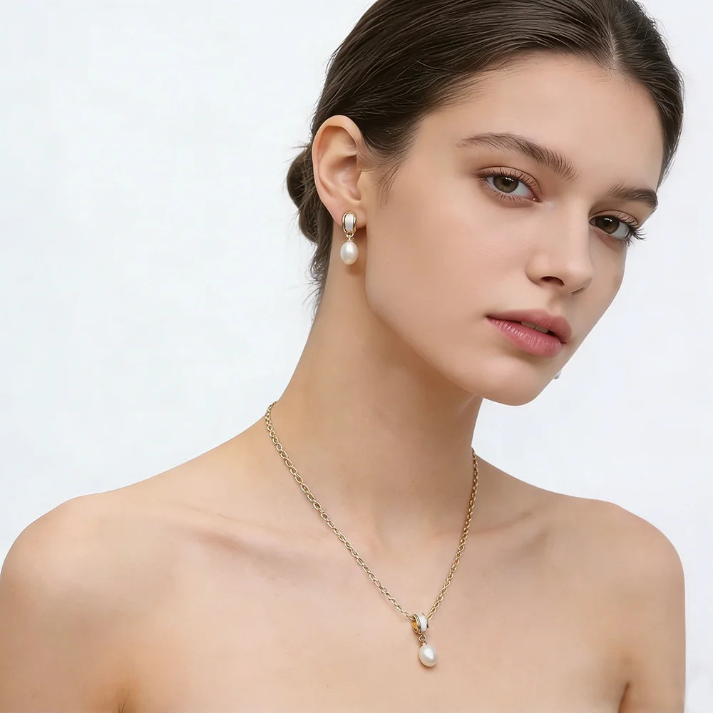 Real Freshwater Pearl Necklace & Earrings Set | 925 Sterling Silver | Pink White Purple Black Grey | Free Shipping