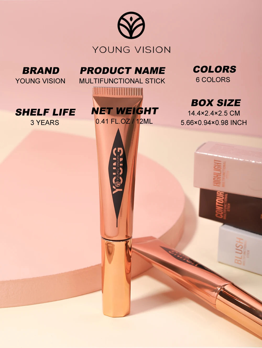 Young Vision 6-Shade Cushion Blush – Skin-Friendly Highlighter & Blush Stick