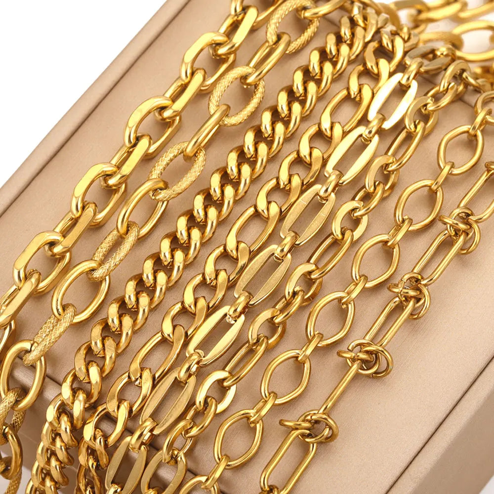 1 Meter 18K Gold Plated Stainless Steel Link Chain for Jewelry Making – Bulk Rolo Cable Necklace & Bracelet Chain