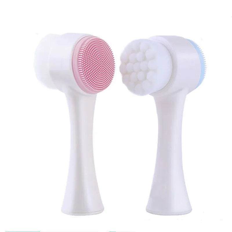 3D Double Silicone Facial Cleansing Brush Manual Massage