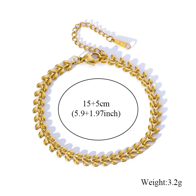 Stainless Steel Beaded Charm Bracelet for Women – 18K Gold Plated Link Chain