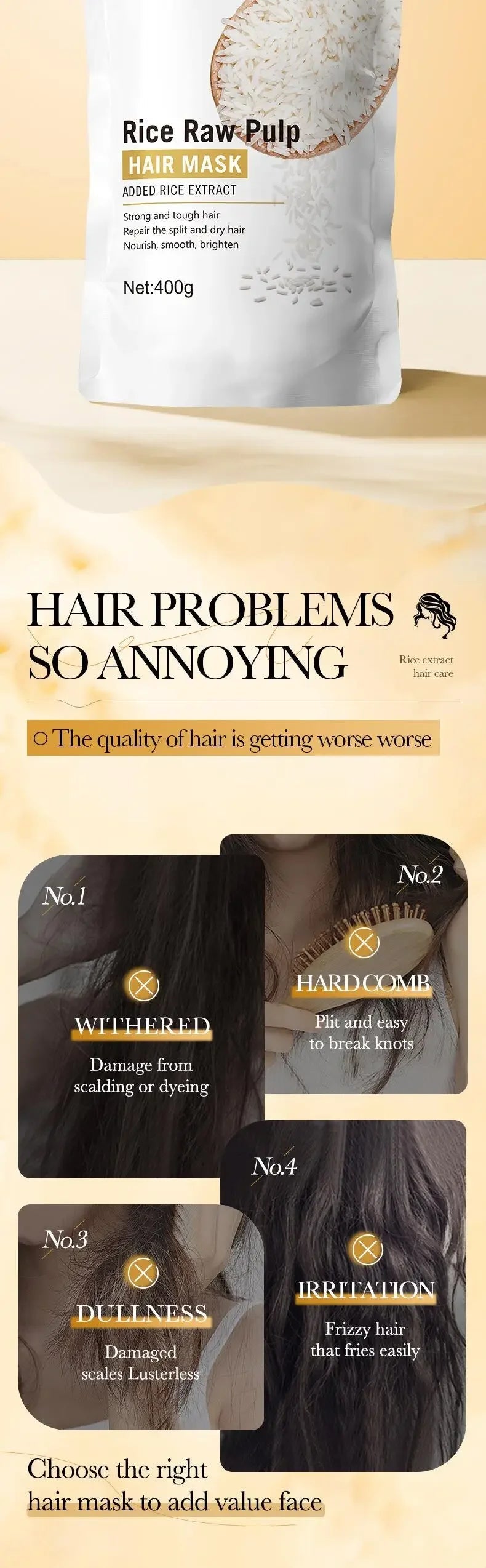 Rice Magical Keratin Hair Mask 5 Seconds Repair Damaged Frizzy Hairs Soft Smooth Shiny Moisturizing Nourish Hair Root Care Nanasbeautyholic