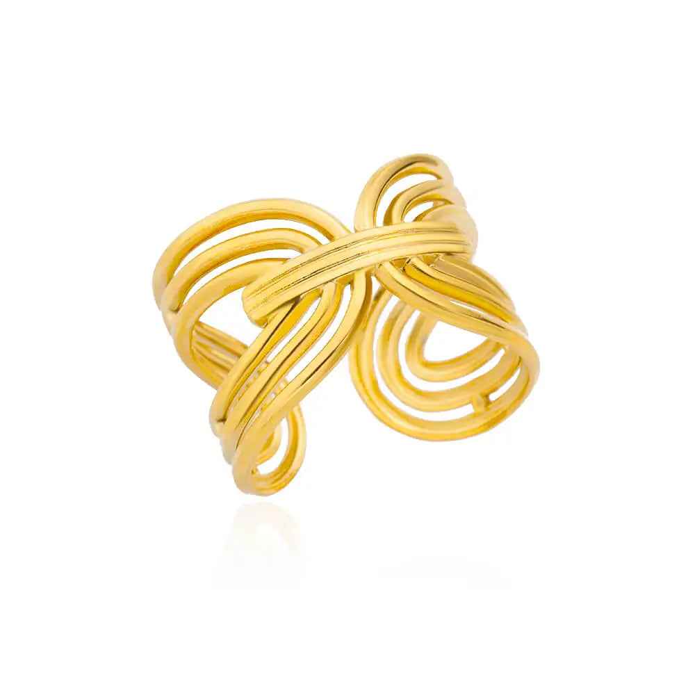 18K Gold Plated Zircon Flower & Leaf Ring | Adjustable Stainless Steel | Women's Aesthetic Wedding Band