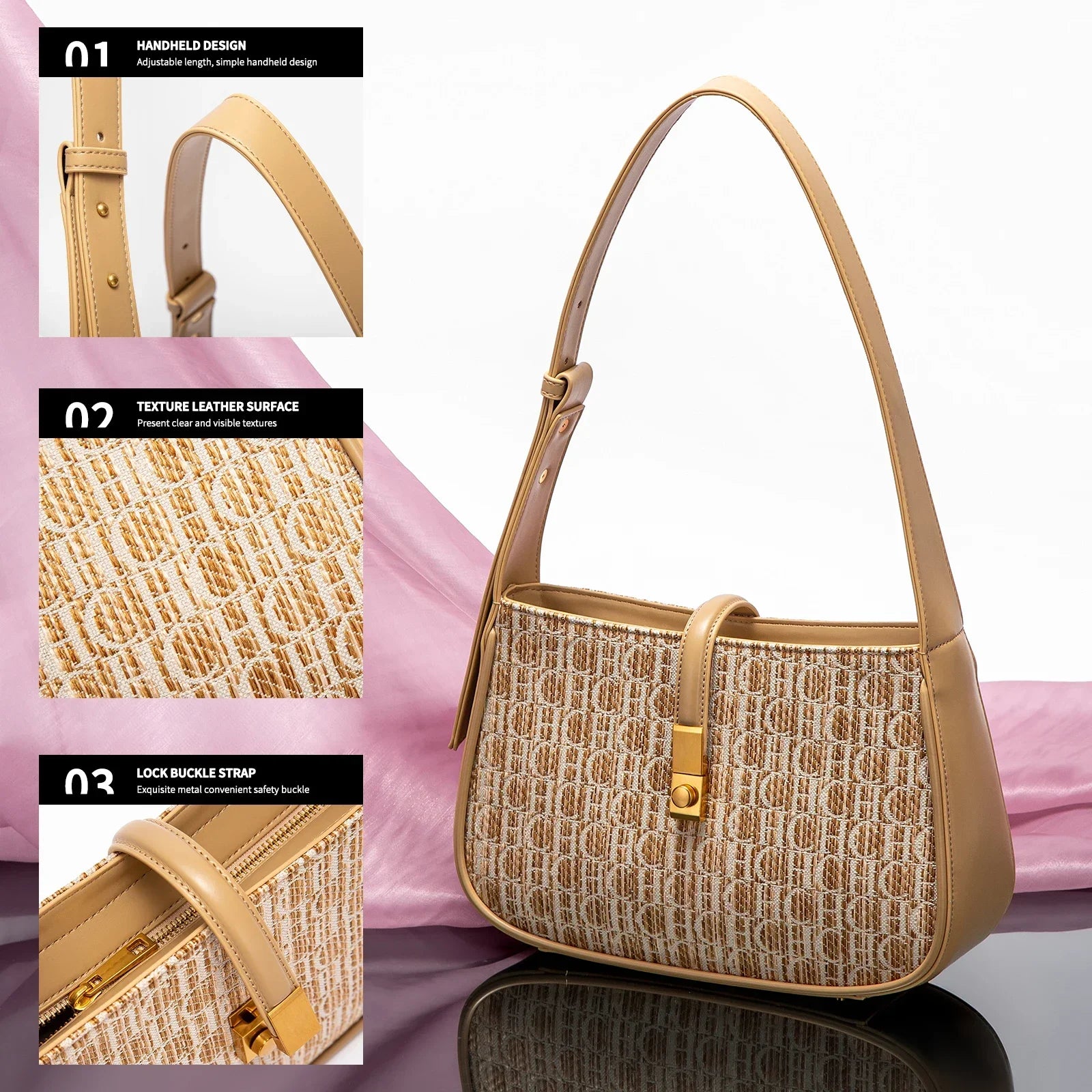 Luxury Baguette Shoulder Bag – Monogram PU Leather Handbag for Women