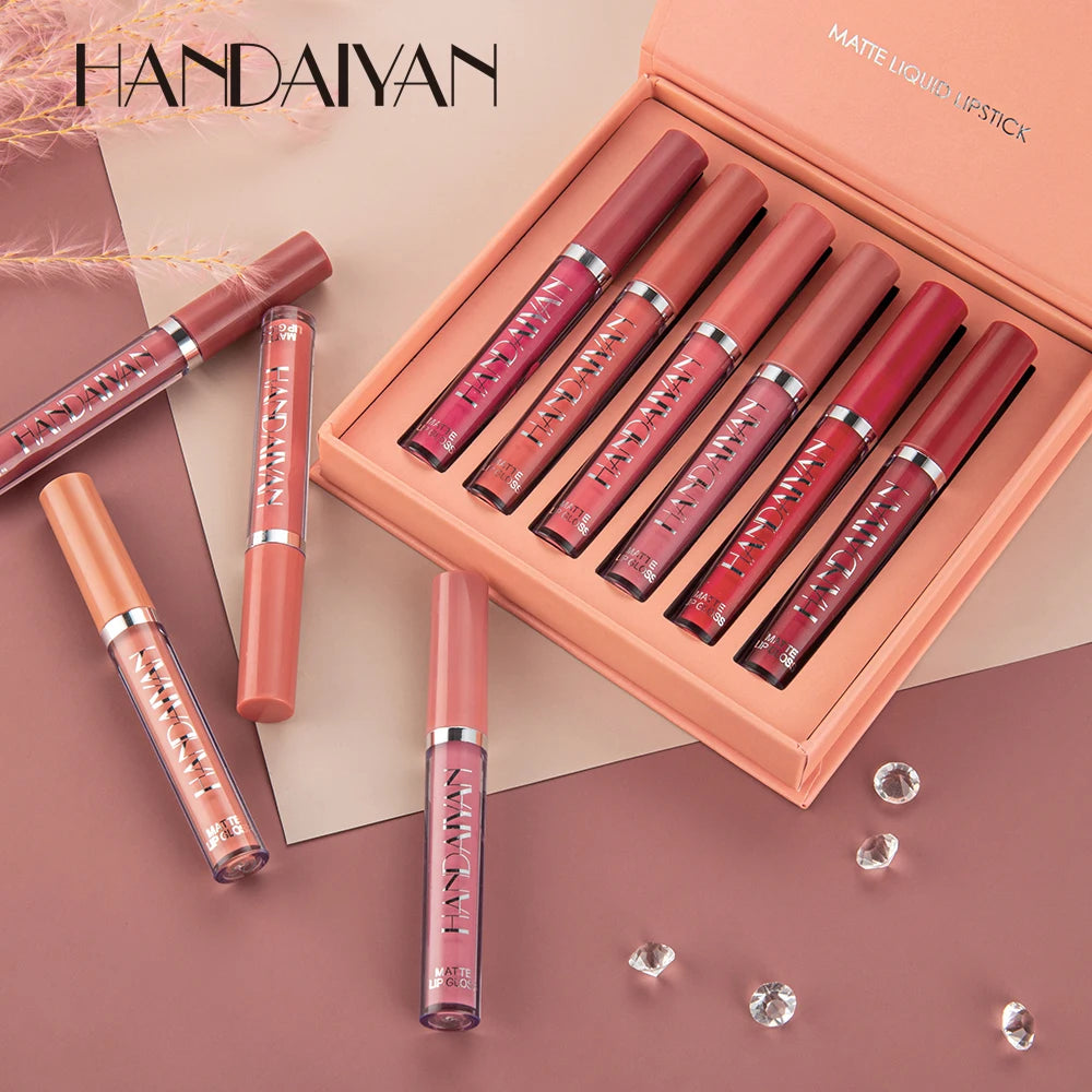 HANDAIYAN Set of 6 NonStick Cup Liquid lipstick , Long-Lasting Lip Gloss Gift Box – Matte Finish Lip Gloss, Resistant to Fading Nanasbeautyholic