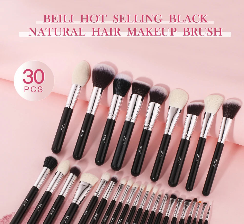 BEILI Black Makeup Brush Sets Professional Natural Goat Fiber Hair Brush Foundation Kakubi Contour Eyeshadow Beauty Tool brochas Nanasbeautyholic