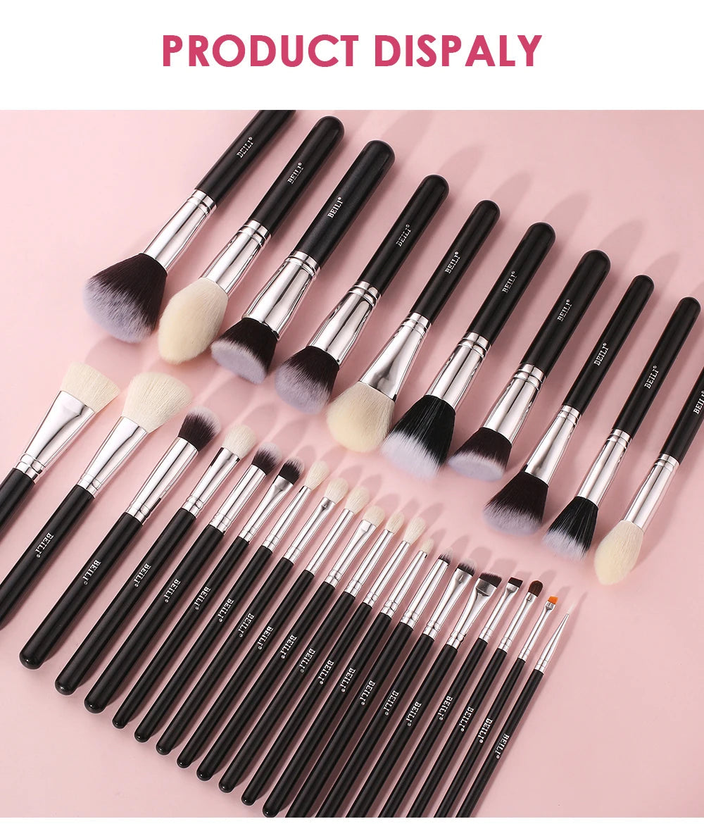 BEILI Black Makeup Brush Sets Professional Natural Goat Fiber Hair Brush Foundation Kakubi Contour Eyeshadow Beauty Tool brochas Nanasbeautyholic