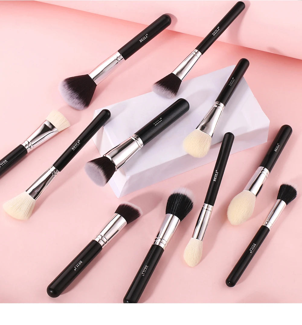 BEILI Black Makeup Brush Sets Professional Natural Goat Fiber Hair Brush Foundation Kakubi Contour Eyeshadow Beauty Tool brochas Nanasbeautyholic