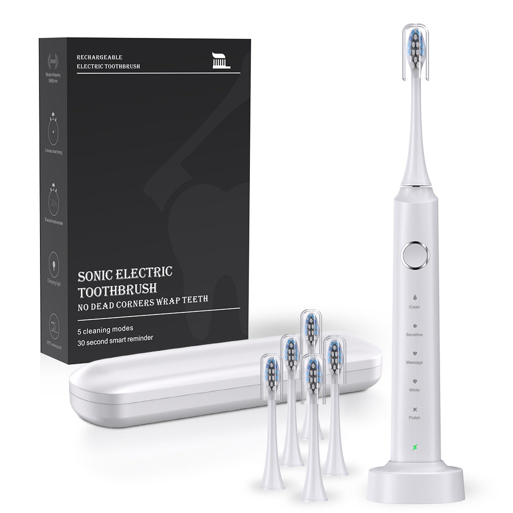 Sonic Electric Toothbrush | Wireless Charging, 5 Modes, IPX7 Waterproof – 6 Brush Heads