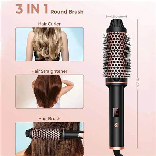 2-in-1 Ceramic Hair Styling Brush | Curl & Straighten with USB-Powered Hot Brush