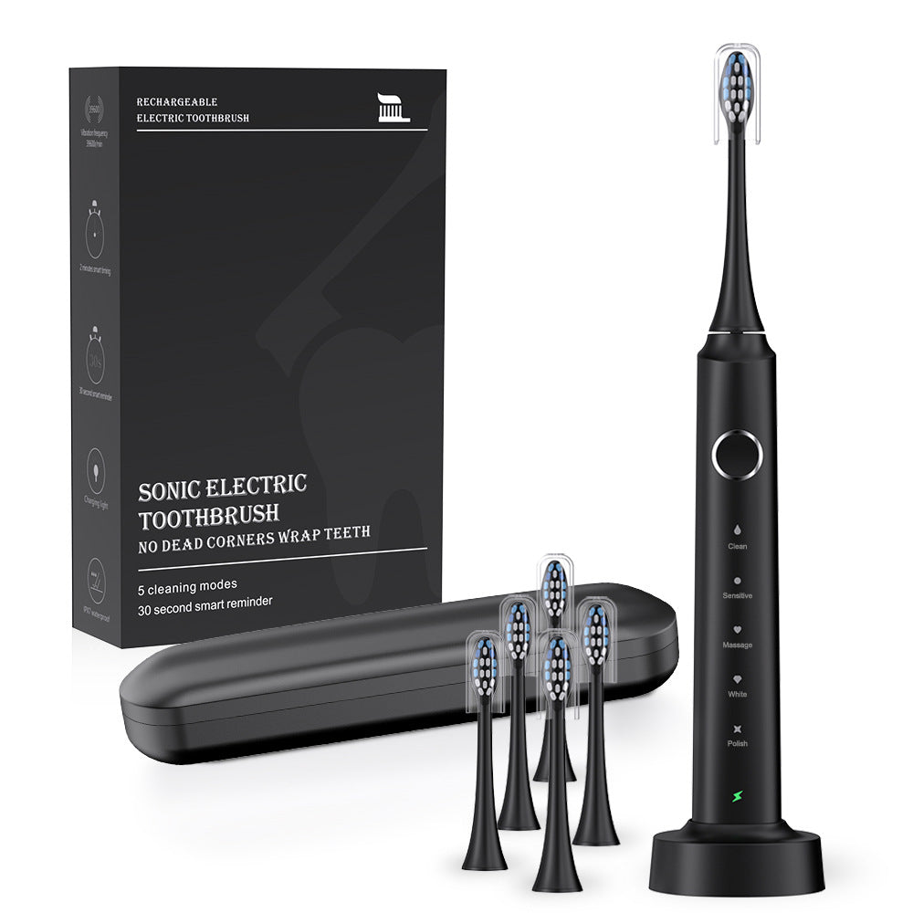 Sonic Electric Toothbrush | Wireless Charging, 5 Modes, IPX7 Waterproof – 6 Brush Heads
