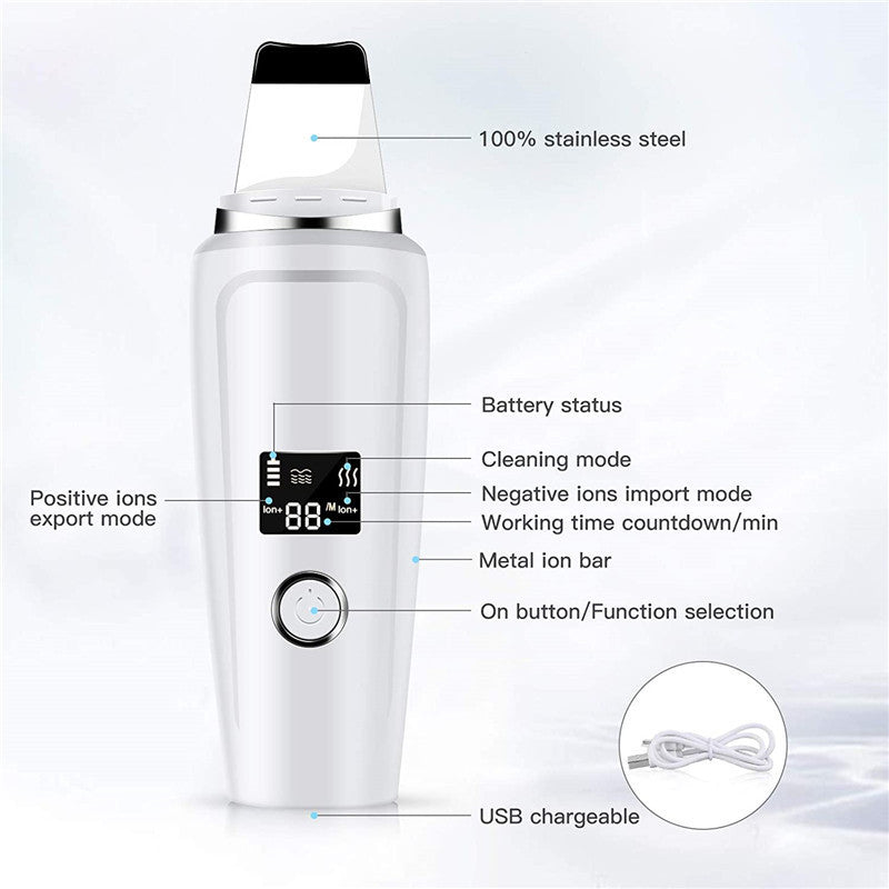 Ultrasonic Skin Scrubber with LCD Display – 4-Mode Deep Pore Cleanser & Blackhead Remover