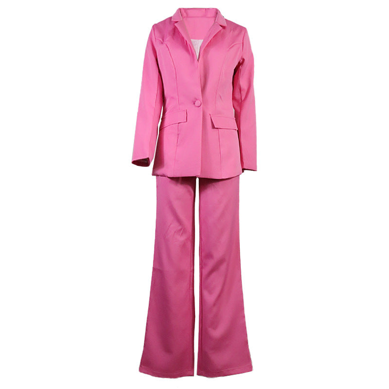 Women's Stretch Pantsuit Set | Long Sleeve Blazer & Wide-Leg Trousers