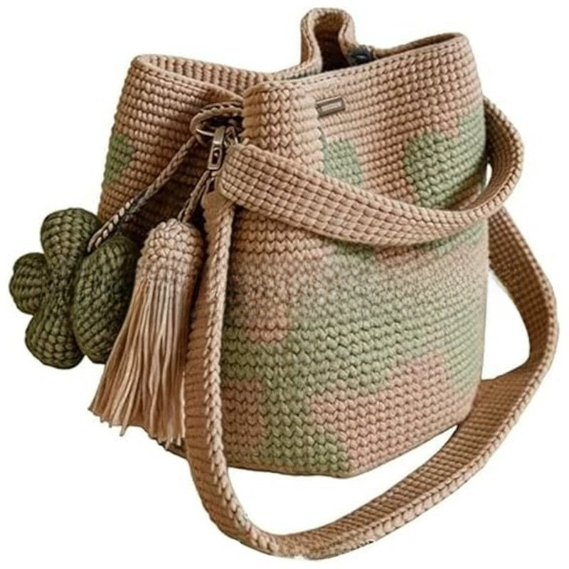 Handmade Crochet Cylinder Bag – Boho Floral Tote with Optional Flower Tassels