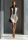 Sleeveless Contrast Color Block Dress – Chic Minimalist Style
